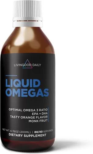 Livingood Daily Aceite de pescado líquido Omega 3, suplemento EPA y DHA con sabor a fruta de monje y naranja, apoya la salud del corazón, las