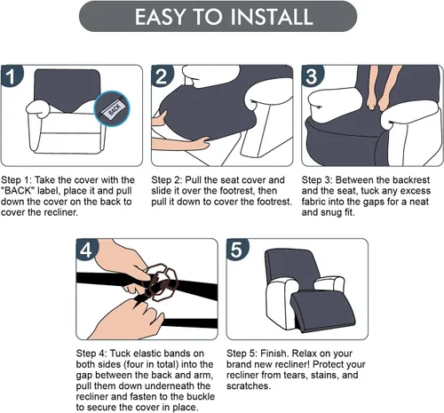 Miniatura 5 de Funda para Silla Reclinable 100% Impermeable, 1 Pieza Fundas Elásticas para Sofá Reclinable Lavables para Silla Reclinable para Mascotas, Perros