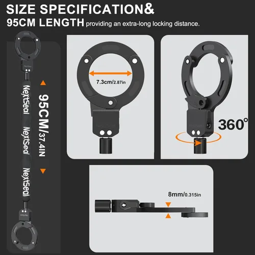 Miniatura 7 de Candado eléctrico para scooter, cerradura de scooter de alta seguridad, bloqueo sin llave, cerradura de cadena antirrobo de 35.5 pulgadas con llave