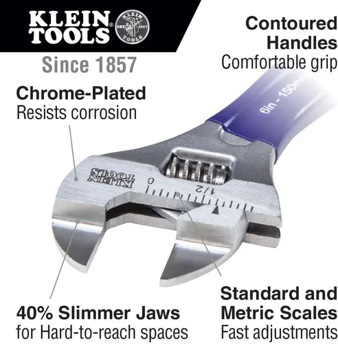 Miniatura 2 de Klein Tools D86932 Llave ajustable, forjada con mandíbula más delgada y acabado cromado de alto pulido, 4 pulgadas