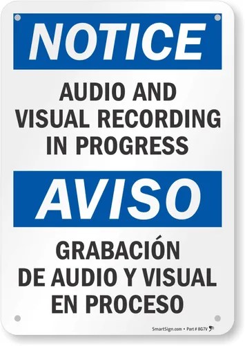 Miniatura 9 de Aviso: y visual de audio grabación en el Progreso, aviso Audio y grabacio vissual en señal, 10" x 7