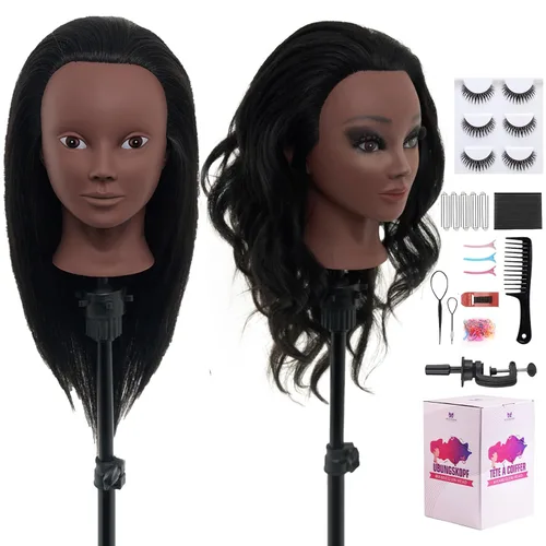 Miniatura 13 de 100% cabello humano de maniquí, cabeza de maniquí de cabello real de 18 pulgadas, cabeza de muñeca de maniquí de cosmetología para peinar