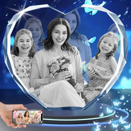 Miniatura 10 de Foto de cristal 3D, regalos personalizados para mujeres, esposa, día del padre, papá, regalo personalizado de vidrio grabado con láser 3D, corazón, L