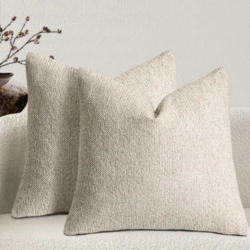 Miniatura 14 de Juego de 2 fundas de almohada decorativas de tela de felpilla con textura para sofá, estilo rústico retro de mediados de siglo, 18 x 18 pulgadas