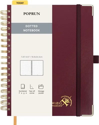 Miniatura 12 de POPRUN - Cuaderno de notas con espiral y puntos, diario A5 de 5.75" x 8.25", papel grueso de 120 gsm, 141 páginas numeradas, tapa dura para hombres