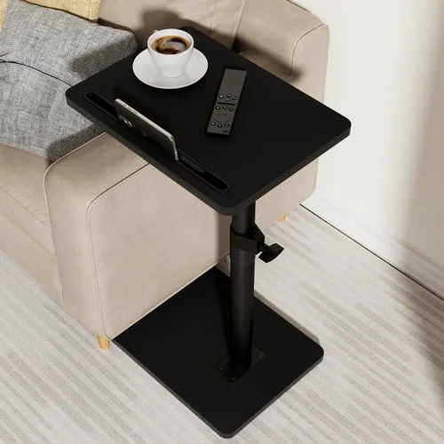 Miniatura 9 de YUHFERA Mesa auxiliar con bandeja para sofá - Giratoria 360°, altura ajustable, para espacios pequeños, mesa lateral para aperitivos para cama