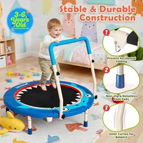 Miniatura 2 de Premium 3FT Foldable Toddler Trampoline for Kids Ages 3-6, 36 Inch ASTM Certified Mini Trampoline with Adjustable Handle, 100 lbs Capacity, Quiet