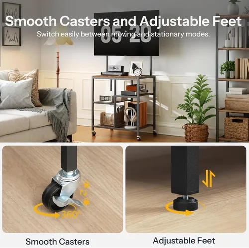Miniatura 6 de HOOBRO Soporte de TV pequeño con ruedas y soporte para televisores de 50 pulgadas, soporte móvil de TV móvil con estantes de almacenamiento, pequeño