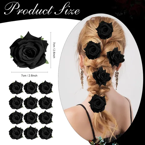 Miniatura 6 de Paquete de 12 pinzas para el pelo de rosas de 2.8 pulgadas, broches florales, horquillas mexicanas, suministros de fiesta para mujeres, accesorios