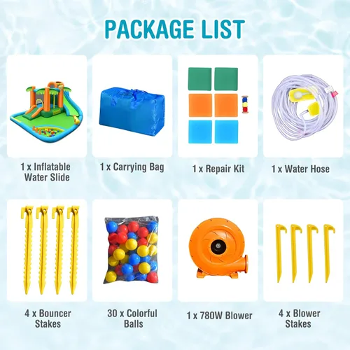 Miniatura 4 de Costzon - Casa infllable 7 en 1 con dos toboganes de agua, pared para escalar zona de salto, hoyo de pelotas, borde de baloncesto, piscina