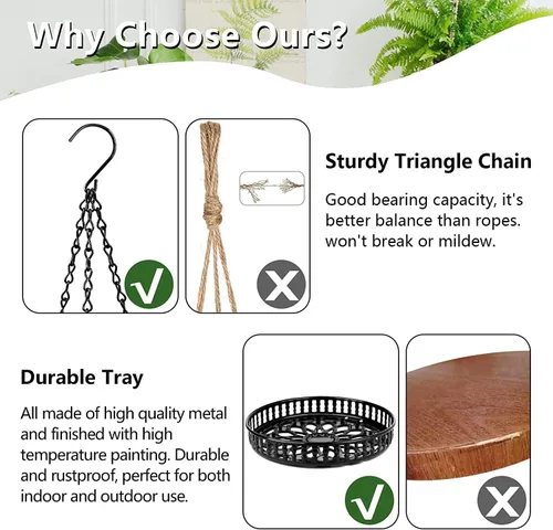Miniatura 5 de Soporte para plantas colgantes para interior y exterior, estante para plantas colgantes de 2 niveles, soporte para plantas colgantes de metal