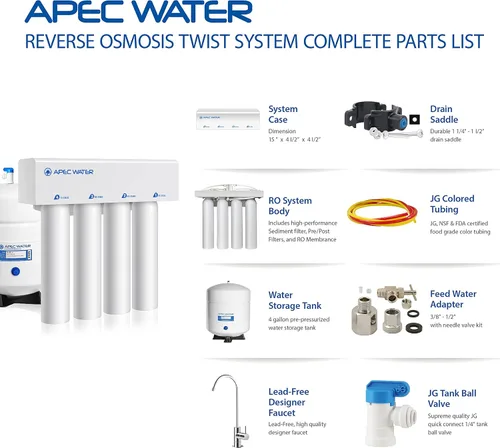 Miniatura 5 de APEC Water Sistemas RO-Twist Supreme 75 GPD Sistema de filtración de agua potable de ósmosis inversa Filtro de giro de cambio rápido
