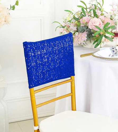 Miniatura 4 de Chiavari - 5 fundas para sillas Chiavari, con lentejuelas, elastano, elásticas, para bodas, fiestas, banquetes, eventos, color marfil