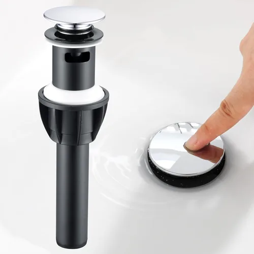 TIORIY Desagüe Pop Up Cromado para Lavabo de Baño, con Rebosadero Tapón de Lavabo de Baño de Plástico para Grifo de Vasija, Montaje de Tocador de