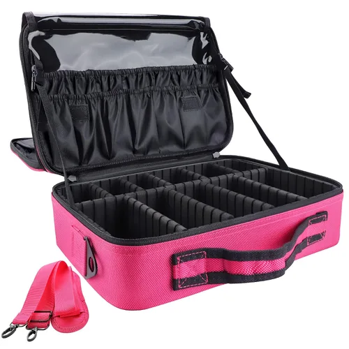 Miniatura 17 de Gzcz Estuche de viaje para maquillaje, profesional, 16 pulgadas, gran capacidad, organizador de brochas, portátil, para artistas, divisores Negro