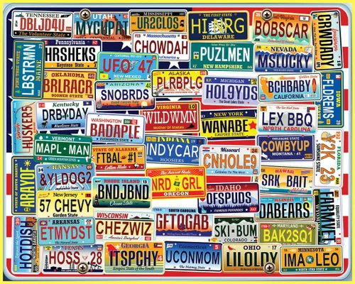 White Mountain Rompecabezas de 1000 piezas para matrículas estatales, collage con piezas grandes para adultos y familia de 24 x 30 pulgadas, placas