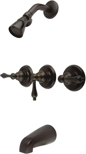 Miniatura 11 de Kingston Brass KB237AL Grifo victoriano de triple mango para bañera y ducha en latón cepillado Cobrizo cepillado