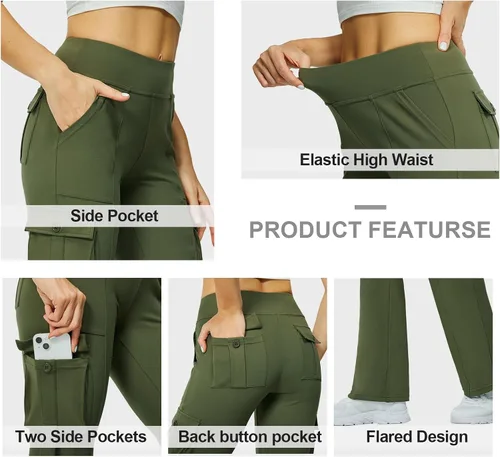 Miniatura 4 de Leggings acampanados de yoga para mujer, cintura alta, pantalones casuales de yoga, leggings de entrenamiento, con 6 bolsillos, pantalones de yoga