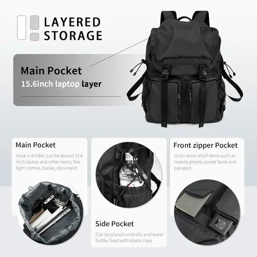 Miniatura 2 de Mochila vintage para computadora portátil para hombres y mujeres, mochila funcional y elegante de 30 litros con diseño de bolsillo lateral elástico