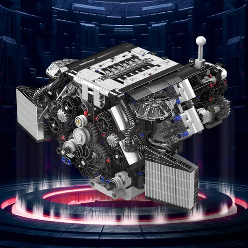 Miniatura 5 de Mould King 10230 V8 Engine Works A8 W12 Sports Car Engine Model Building Kit, 871+ Pieces Electric Power Version, STEM Engineering Toy for Adults