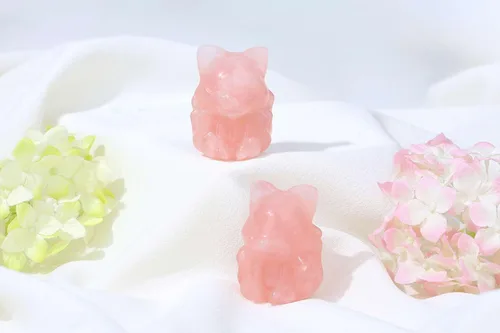 Miniatura 3 de LAIDANLA Figura de zorro de cuarzo rosa de 2 pulgadas, cristales curativos, estatua de zorro rosa, tallada a mano, piedra natural pulida, Reiki