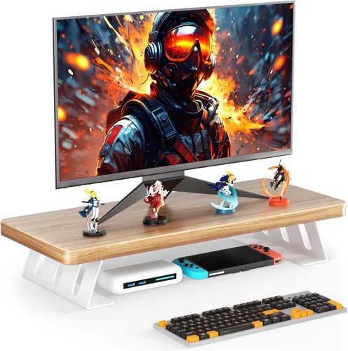 Miniatura 12 de Soporte para monitor, soporte de madera de 24 pulgadas, capacidad de carga de 220 libras, elevador de monitor de escritorio