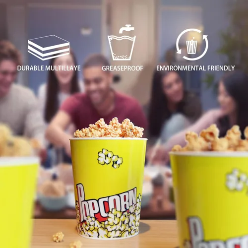 Miniatura 3 de EGGKITPO Paquete de 50 cubos de palomitas de maíz de 32 onzas, estilo retro, desechables, resistentes a la grasa, pequeño agujero para el hogar