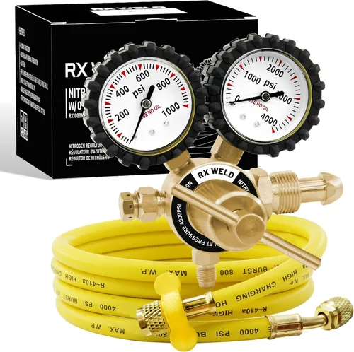 Miniatura 7 de RX WELD Regulador de nitrógeno con 0-800 PSI, entrada CGA580, equipo de presión de entrega, medidores de conexión de entrada y salida de latón