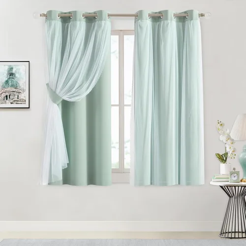 Miniatura 24 de Bujasso- 2 cortinas 80% blackout azul cielo c/capa superpuesta traslúcida, doble capa térmica y aislante p/mezclar y combinar, parte superior