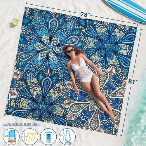 Miniatura 61 de Famstar Beach Blanket Oversized Extra Large 78"X81"/10'X9',Waterproof Sandproof Beach Blanket 2-8 Adults Lightweight Durable for Travel Camping