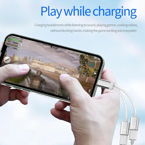 Miniatura 3 de Adaptador para iPhone para conector de auriculares para Apple 14 13 12 Pro Splitter Audio (2 en 1) Dual Lightning AUX a cable de carga Dongle