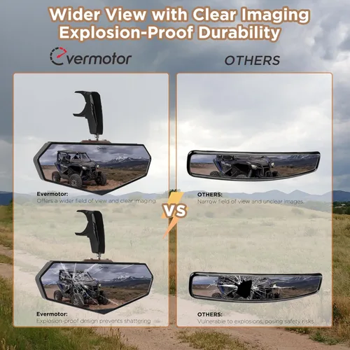 Miniatura 5 de Evermotor 1 juego de espejo central universal UTV para ATV, espejo retrovisor para jaulas de barra antivuelco de 1.6 a 2 pulgadas con abrazadera
