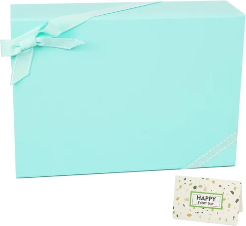 Miniatura 11 de CHARMGIFTBOX Cajas de regalo con tapas, 7.4 x 7.0 x 3.2 pulgadas, pequeña caja de regalo magnética azul Auqa con tarjeta, pequeñas cajas plegables