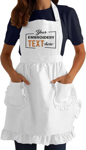 Miniatura 8 de TEEAMORE Delantal bordado personalizado con volantes para cocina, horneado, parrilla, limpieza, disfraz de sirvienta, delantal de mujer con bolsillos