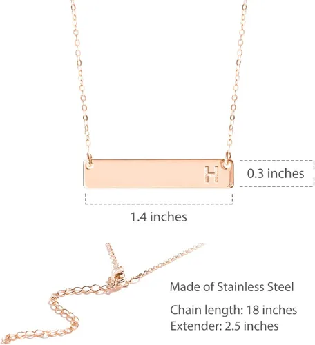 Miniatura 5 de M MOOHAM - Collar con dije de barra rectangular con inicial, para mujer, chapado en oro rosa de 14 quilates, acero inoxidable, con nombre grabado