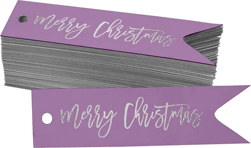Miniatura 26 de Etiquetas de papel colgantes con texto en inglés "Merry Christmas", 50 unidades Blanco