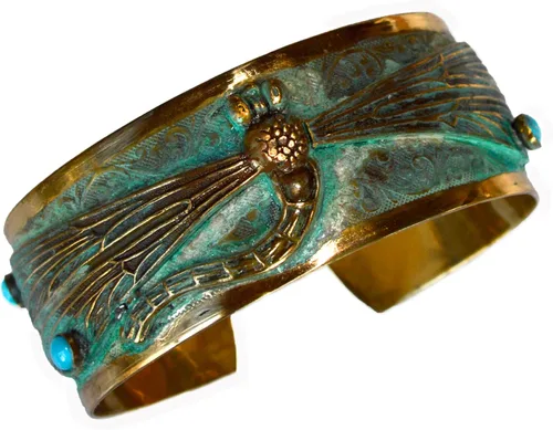 Miniatura 4 de Elaine Coyne Verdigris Patina - Pulsera decorativa con libélula y arte, color turquesa