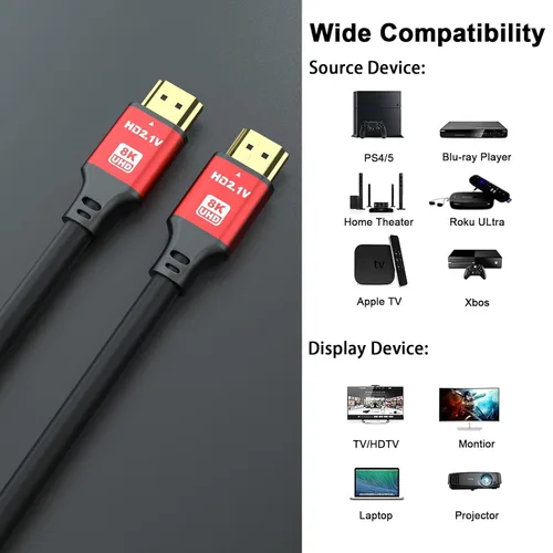 Miniatura 6 de Cables HDMI 8K 48Gbps 2.1 1.5 pies 60HZ, 4K 2.0@120Hz 18GBPS, cable HDMI de alta velocidad, Ultra HD, retorno de audio Ethernet, video 4K, 1080p
