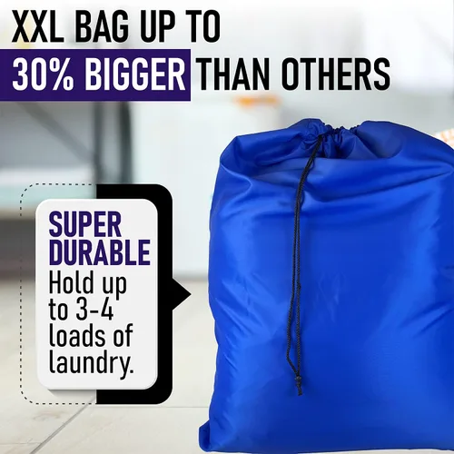 Miniatura 3 de Bolsa de lavandería con cordón de cierre de bloqueo, extra grande, resistente, 100% nailon, bolsa de ropa grande y plegable, organizador de ropa