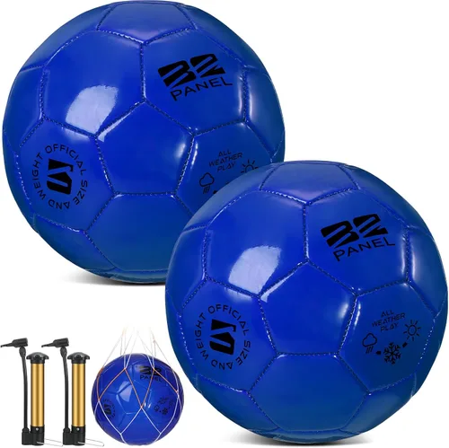 Miniatura 10 de Shappy 2 pelotas de fútbol a granel con bomba, bolsa de malla, tamaño oficial 3, 4, 5, pelota de fútbol colorida para interiores y exteriores