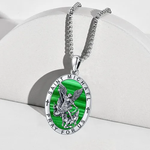 Miniatura 22 de Odinstone Collar de plata de ley 925 con medalla de San Miguel/San Cristóbal/San Benito/Crucifijo de Jesús/San Uriel/Arcángel Rafael para hombres
