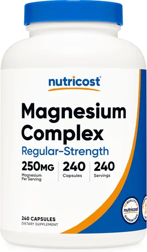 Nutricost Complejo de Magnesio 250mg, 240 cápsulas – Óxido de magnesio, citrato y glicinato – Sin gluten y sin OGM