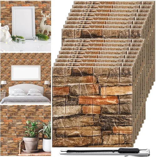Miniatura 9 de Tinlade 30 piezas 28.81 pies cuadrados Paneles de pared 3D para despegar y pegar, papel tapiz de ladrillo de espuma autoadhesivo, paneles de pared