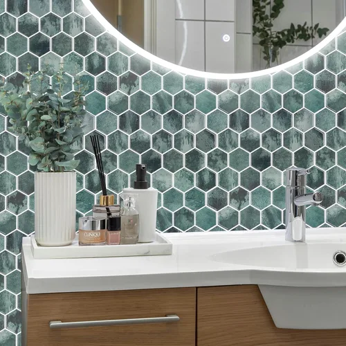 Miniatura 2 de 10 hojas de azulejos hexagonales autoadhesivos para salpicadero de cocina, nuevo diseño premium extra grueso 3D, azulejos de pared autoadhesivos