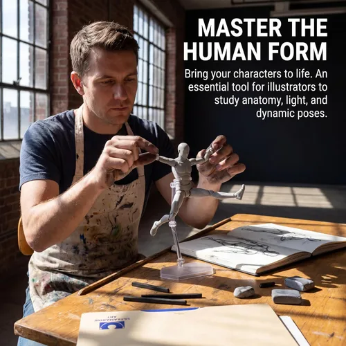 Miniatura 3 de AXITWXIT Cuerpo Kun Artista Maniquí Figura Suministros de Dibujo Herramientas de Dibujo, Maniquí para Artistas Figuras de Dibujo Modelo para Gris