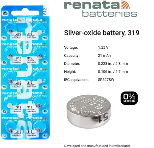 Miniatura 2 de Renata Batteries 319/SR527SW - Batería de reloj con pila de botón (paquete de 5)