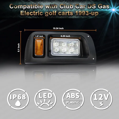 Miniatura 2 de Kit de faros delanteros LED DS para carrito de golf, compatible con Club Car DS 1993-UP para lado del pasajero, reemplazo de 12 V, kit de faros