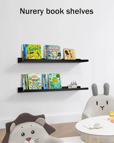 Miniatura 5 de MBYD Estantes flotantes de 36 pulgadas negros, estantes colgantes de madera, estante de repisa para fotos, estantes de repisa para fotos para pared