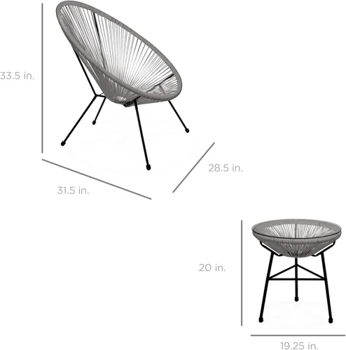 Miniatura 7 de Best Choice Products Juego de 3 piezas para exteriores Acapulco para todo tipo de clima con cuerda de plástico, mesa superior de vidrio y 2 sillas