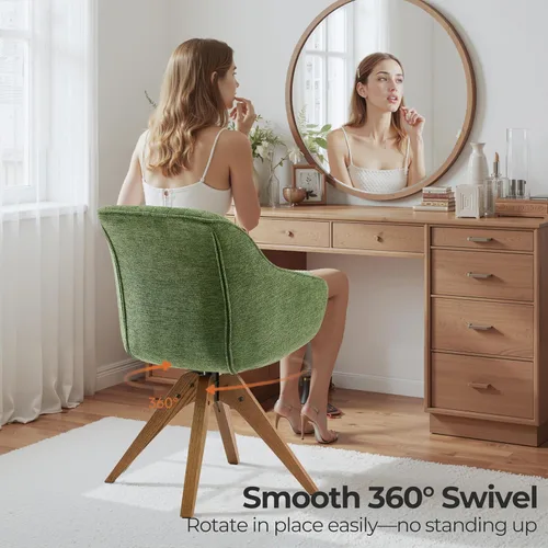 Miniatura 6 de Zouron Silla de Acento Moderna de Mediados de Siglo con Patas de Madera, Silla de Escritorio Giratoria Sin Ruedas, Sillón Lateral Tapizado Silla